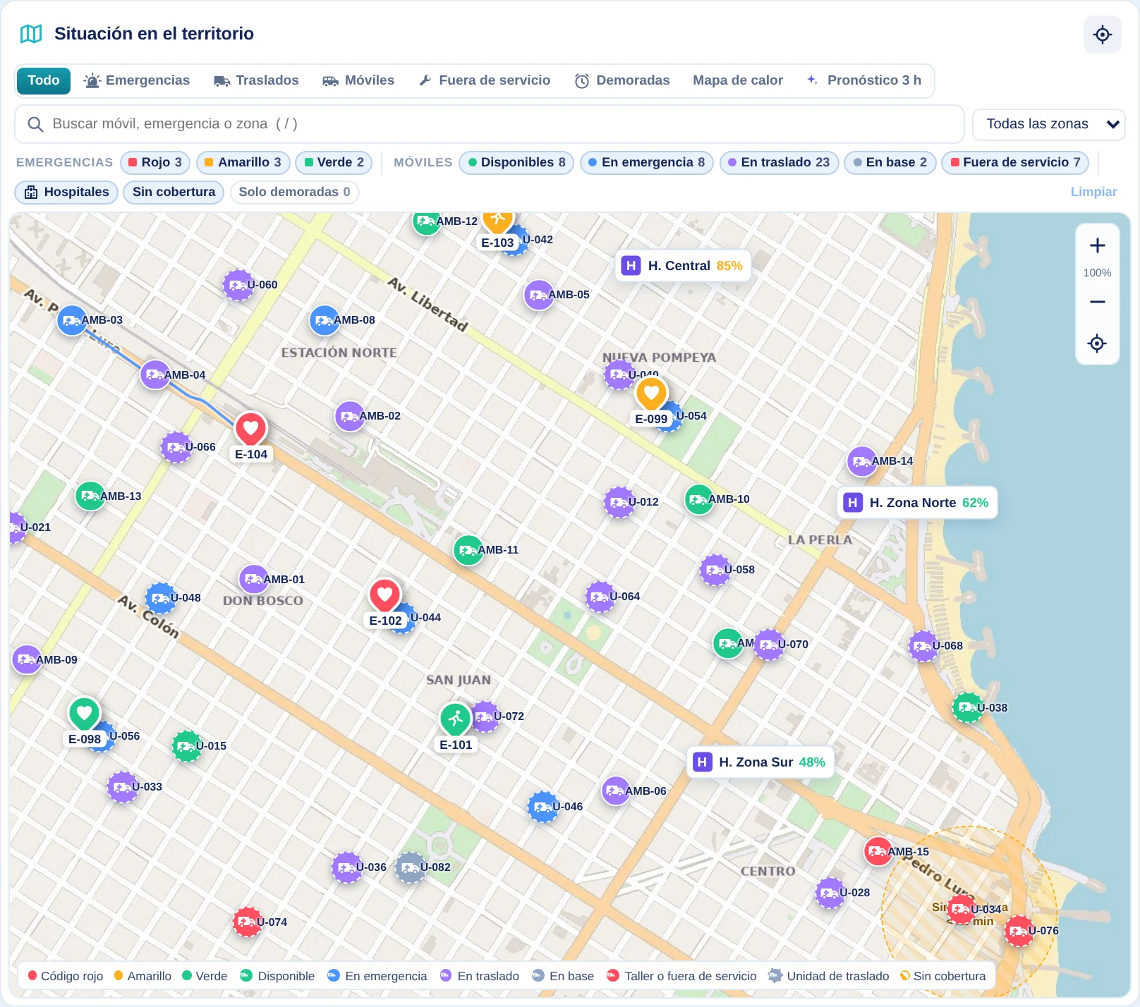 Mapa real de Mar del Plata con ambulancias, emergencias y hospitales en tiempo real